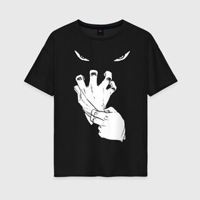 Женская футболка хлопок Oversize с принтом Halloween в Санкт-Петербурге, 100% хлопок | свободный крой, круглый ворот, спущенный рукав, длина до линии бедер
 | eyes | ghost | gloves | halloween | глаза | перчатки | привидение | призрак | хэллоуин