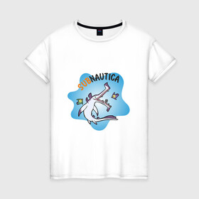 Женская футболка хлопок с принтом Sabnautica в Санкт-Петербурге, 100% хлопок | прямой крой, круглый вырез горловины, длина до линии бедер, слегка спущенное плечо | sabnautica | акула | море | рыба | рыбы | сабнавтика