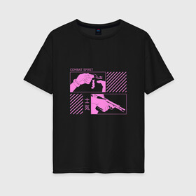 Женская футболка хлопок Oversize с принтом Боевой дух в Санкт-Петербурге, 100% хлопок | свободный крой, круглый ворот, спущенный рукав, длина до линии бедер
 | anime | аниме | граната | иероглифы | надпись на японском | оружие | пистолет | эстетика