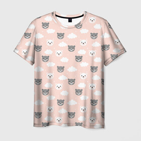 Мужская футболка 3D с принтом МИШКИ в Санкт-Петербурге, 100% полиэфир | прямой крой, круглый вырез горловины, длина до линии бедер | девушкам | детская | детям | женская | животные | медведи | медведь | медвежата | медвежатки | милота | милый | мишка | мишки | небо | облака | паттерн