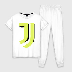 Женская пижама хлопок с принтом Juventus 3D Logo Yellow (2021) в Санкт-Петербурге, 100% хлопок | брюки и футболка прямого кроя, без карманов, на брюках мягкая резинка на поясе и по низу штанин | 0x000000123 | juve | juventus | ronaldo | юве | ювентус
