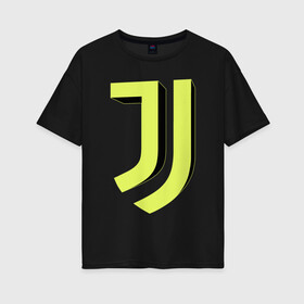 Женская футболка хлопок Oversize с принтом Juventus 3D Logo Yellow (2021) в Санкт-Петербурге, 100% хлопок | свободный крой, круглый ворот, спущенный рукав, длина до линии бедер
 | 0x000000123 | juve | juventus | ronaldo | юве | ювентус