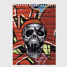 Скетчбук с принтом Horror в Санкт-Петербурге, 100% бумага
 | 48 листов, плотность листов — 100 г/м2, плотность картонной обложки — 250 г/м2. Листы скреплены сверху удобной пружинной спиралью | bat | eye | fangs | fear | graffiti | grin | halloween | horror | jaw | saliva | skull | teeth | wall | глаз | граффити | зубы | клыки | летучая мышь | оскал | пасть | слюна | стена | ужас | хэллоуин | череп