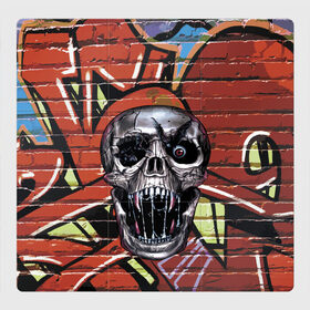 Магнитный плакат 3Х3 с принтом Horror в Санкт-Петербурге, Полимерный материал с магнитным слоем | 9 деталей размером 9*9 см | bat | eye | fangs | fear | graffiti | grin | halloween | horror | jaw | saliva | skull | teeth | wall | глаз | граффити | зубы | клыки | летучая мышь | оскал | пасть | слюна | стена | ужас | хэллоуин | череп