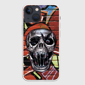 Чехол для iPhone 13 mini с принтом Horror в Санкт-Петербурге,  |  | bat | eye | fangs | fear | graffiti | grin | halloween | horror | jaw | saliva | skull | teeth | wall | глаз | граффити | зубы | клыки | летучая мышь | оскал | пасть | слюна | стена | ужас | хэллоуин | череп