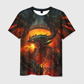 Мужская футболка 3D с принтом Огненный Дракон  в Санкт-Петербурге, 100% полиэфир | прямой крой, круглый вырез горловины, длина до линии бедер | drag | dragon | арт | динамическое | динозавр | дракон | красивое | фантастика