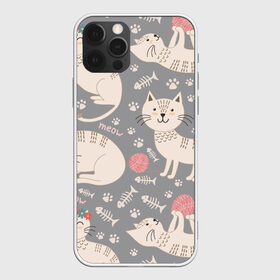 Чехол для iPhone 12 Pro Max с принтом Милые кошечки в Санкт-Петербурге, Силикон |  | арт | венок | клубок | клубок ниток | клубочек | кот | кошечка | кошка | кошка в венке | кошка играет | лапки | милая кошечка | милая кошка | отпечатки | отпечатки лап | рисунок | рыбка | серая кошка