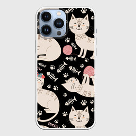 Чехол для iPhone 13 Pro Max с принтом Милые кошечки в Санкт-Петербурге,  |  | арт | венок | клубок | клубок ниток | клубочек | кот | котёнок | котята | кошечка | кошка | кошка в венке | кошка играет | лапки | милая кошечка | милая кошка | отпечатки | отпечатки лап | рисунок | рыбка