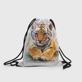 Рюкзак-мешок 3D с принтом Tiger Art в Санкт-Петербурге, 100% полиэстер | плотность ткани — 200 г/м2, размер — 35 х 45 см; лямки — толстые шнурки, застежка на шнуровке, без карманов и подкладки | art | blue | dinamic picture | lion | tiger | white | арт | животные | картинка | лев | рисунок | тигр