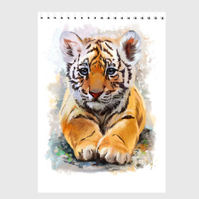 Скетчбук с принтом Tiger Art в Санкт-Петербурге, 100% бумага
 | 48 листов, плотность листов — 100 г/м2, плотность картонной обложки — 250 г/м2. Листы скреплены сверху удобной пружинной спиралью | Тематика изображения на принте: art | blue | dinamic picture | lion | tiger | white | арт | животные | картинка | лев | рисунок | тигр
