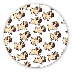 Коврик для мышки круглый с принтом Мопсики в Санкт-Петербурге, резина и полиэстер | круглая форма, изображение наносится на всю лицевую часть | Тематика изображения на принте: арт | бег | бегут | мопс | мопсы | рисунок | собака | собаки