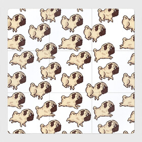 Магнитный плакат 3Х3 с принтом Мопсики в Санкт-Петербурге, Полимерный материал с магнитным слоем | 9 деталей размером 9*9 см | Тематика изображения на принте: арт | бег | бегут | мопс | мопсы | рисунок | собака | собаки