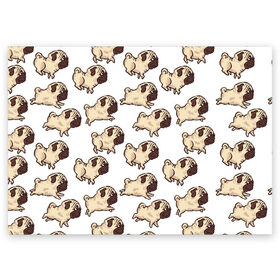 Поздравительная открытка с принтом Мопсики в Санкт-Петербурге, 100% бумага | плотность бумаги 280 г/м2, матовая, на обратной стороне линовка и место для марки
 | Тематика изображения на принте: арт | бег | бегут | мопс | мопсы | рисунок | собака | собаки