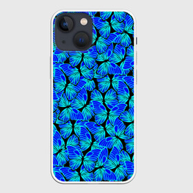 Чехол для iPhone 13 mini с принтом Голубые бабочки в Санкт-Петербурге,  |  | angel | butterfly | pattern | summer | wings | ангел | бабочка | бабочки | животные | крылышки | крылья | летающие | летние | магия | махаон | мотылек | насекомые | небесные | неон | неоновые | паттерн | природа