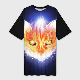 Платье-футболка 3D с принтом Сеяющий кот в Санкт-Петербурге,  |  | звёзды | кот | сеяние | чёрный фон