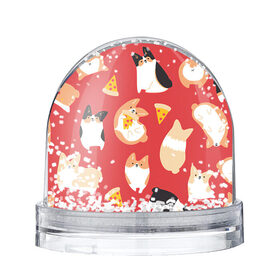 Снежный шар с принтом Корги и пицца в Санкт-Петербурге, Пластик | Изображение внутри шара печатается на глянцевой фотобумаге с двух сторон | арт | валяния | игра | корги | пицца | рисунок | рыжий | собака | собаки | спина | чёрный
