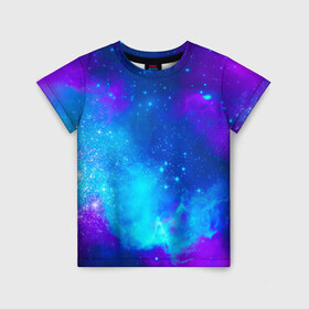 Детская футболка 3D с принтом Космос в Санкт-Петербурге, 100% гипоаллергенный полиэфир | прямой крой, круглый вырез горловины, длина до линии бедер, чуть спущенное плечо, ткань немного тянется | астроном | бесконечность | вселенная | звезда | звезды | комета | космонавт | космос | море | небо | неон | пальма | планета