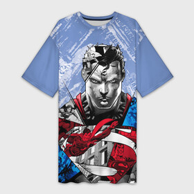 Платье-футболка 3D с принтом S U P E R M A N в Санкт-Петербурге,  |  | man | steel | superman | vdzajul | супермен | супермэн