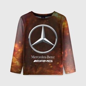 Детский лонгслив 3D с принтом MERCEDES / МЕРСЕДЕС в Санкт-Петербурге, 100% полиэстер | длинные рукава, круглый вырез горловины, полуприлегающий силуэт
 | amg | auto | bens | benz | logo | merc | mercedes | mercedes benz | mersedes | moto | star | vthctltc | авто | амг | бенц | звезда | класс | лого | логотип | мерин | мерс | мерседес | мерседес бенц | мото | символ | символы | ьуксувуы