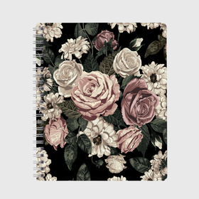 Тетрадь с принтом Волшебные розы в Санкт-Петербурге, 100% бумага | 48 листов, плотность листов — 60 г/м2, плотность картонной обложки — 250 г/м2. Листы скреплены сбоку удобной пружинной спиралью. Уголки страниц и обложки скругленные. Цвет линий — светло-серый
 | Тематика изображения на принте: autumn | floral | gothic | magic | magical | roses | summer | алые | букет | волшебство | готика | готическая | готичная | лето | листья | осень | розы | тонированные | флора | флористика | цветки | цветочная | цветочные | цветы