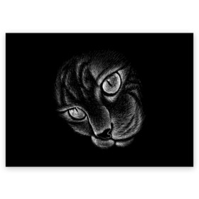 Поздравительная открытка с принтом Волшебный кот в Санкт-Петербурге, 100% бумага | плотность бумаги 280 г/м2, матовая, на обратной стороне линовка и место для марки
 | Тематика изображения на принте: black | cat | eyes | kitten | kitty | pussy | pussycat | взгляд | глаз | глаза | кот | кота | котенок | коты | котят | котята | котячьи | кошачьи | кошка | кошки | мордочка | нос | носик | с котом | усатый | усики | усища | усищи | че