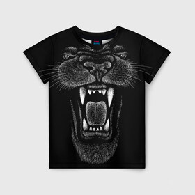 Детская футболка 3D с принтом Черная пантера в Санкт-Петербурге, 100% гипоаллергенный полиэфир | прямой крой, круглый вырез горловины, длина до линии бедер, чуть спущенное плечо, ткань немного тянется | big | black | cat | danger | jungle | king | leopard | panter | panther | picture | большая | большой | джунглей | джунгли | зубы | король | кот | кошка | леопард | мелками | опасная | опасный | охотник | пантера | пасть | рисунок | хищник | 