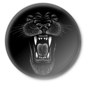 Значок с принтом Черная пантера в Санкт-Петербурге,  металл | круглая форма, металлическая застежка в виде булавки | big | black | cat | danger | jungle | king | leopard | panter | panther | picture | большая | большой | джунглей | джунгли | зубы | король | кот | кошка | леопард | мелками | опасная | опасный | охотник | пантера | пасть | рисунок | хищник | 