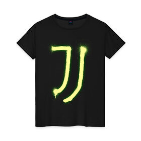Женская футболка хлопок с принтом Juventus | Spray logo (2021) в Санкт-Петербурге, 100% хлопок | прямой крой, круглый вырез горловины, длина до линии бедер, слегка спущенное плечо | 0x000000123 | juve | juventus | ronaldo | юве | ювентус