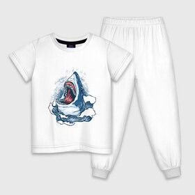 Детская пижама хлопок с принтом Злая акула в Санкт-Петербурге, 100% хлопок |  брюки и футболка прямого кроя, без карманов, на брюках мягкая резинка на поясе и по низу штанин
 | angry | big | evil | jaws | predator | scary | shark | storm | wave | waves | white | акула | акулы | белая | большая | волна | волны | выпрыгивает | злая | зубы | из воды | море | океан | охотник | пасть | плотоядная | рот | страшная | хищни
