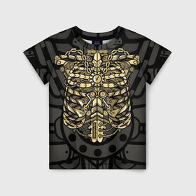 Детская футболка 3D с принтом Стимпанк Скелет в Санкт-Петербурге, 100% гипоаллергенный полиэфир | прямой крой, круглый вырез горловины, длина до линии бедер, чуть спущенное плечо, ткань немного тянется | clock | clocks | cosplay | punk | rib | ribcage | ribs | robot | skeleton | steam | steampunk | внутренности | грудная клетка | железные | косплей | кости | механизм | панк | паро панк | паровой | паропанк | ребра | робот | скелет | стим | с