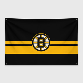 Флаг-баннер с принтом BOSTON BRUINS NHL в Санкт-Петербурге, 100% полиэстер | размер 67 х 109 см, плотность ткани — 95 г/м2; по краям флага есть четыре люверса для крепления | black | boston | bruins | hockey | ice | logo | nhl | sport | usa | бостон | брюинз | логотип | нхл | спорт | хоккей