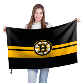 Флаг 3D с принтом BOSTON BRUINS NHL в Санкт-Петербурге, 100% полиэстер | плотность ткани — 95 г/м2, размер — 67 х 109 см. Принт наносится с одной стороны | black | boston | bruins | hockey | ice | logo | nhl | sport | usa | бостон | брюинз | логотип | нхл | спорт | хоккей