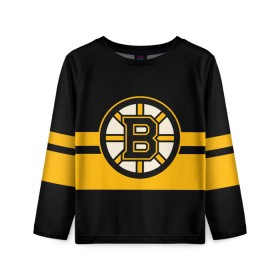 Детский лонгслив 3D с принтом BOSTON BRUINS NHL в Санкт-Петербурге, 100% полиэстер | длинные рукава, круглый вырез горловины, полуприлегающий силуэт
 | Тематика изображения на принте: black | boston | bruins | hockey | ice | logo | nhl | sport | usa | бостон | брюинз | логотип | нхл | спорт | хоккей