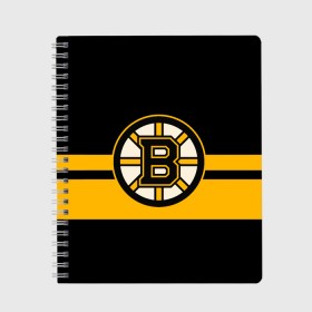 Тетрадь с принтом BOSTON BRUINS NHL в Санкт-Петербурге, 100% бумага | 48 листов, плотность листов — 60 г/м2, плотность картонной обложки — 250 г/м2. Листы скреплены сбоку удобной пружинной спиралью. Уголки страниц и обложки скругленные. Цвет линий — светло-серый
 | Тематика изображения на принте: black | boston | bruins | hockey | ice | logo | nhl | sport | usa | бостон | брюинз | логотип | нхл | спорт | хоккей