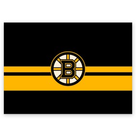 Поздравительная открытка с принтом BOSTON BRUINS NHL в Санкт-Петербурге, 100% бумага | плотность бумаги 280 г/м2, матовая, на обратной стороне линовка и место для марки
 | black | boston | bruins | hockey | ice | logo | nhl | sport | usa | бостон | брюинз | логотип | нхл | спорт | хоккей