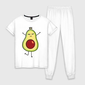 Женская пижама хлопок с принтом Милое авокадо в Санкт-Петербурге, 100% хлопок | брюки и футболка прямого кроя, без карманов, на брюках мягкая резинка на поясе и по низу штанин | авокадо | милое