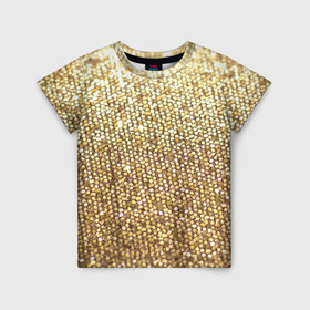 Детская футболка 3D с принтом Блёстки в Санкт-Петербурге, 100% гипоаллергенный полиэфир | прямой крой, круглый вырез горловины, длина до линии бедер, чуть спущенное плечо, ткань немного тянется | блеск | блёстки | блестяшки | золото
