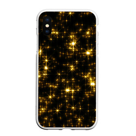 Чехол для iPhone XS Max матовый с принтом Золотые звёзды в Санкт-Петербурге, Силикон | Область печати: задняя сторона чехла, без боковых панелей | Тематика изображения на принте: блеск | звёзды | золото | ночь | сияние | темнота | черный