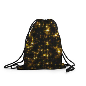 Рюкзак-мешок 3D с принтом Золотые звёзды в Санкт-Петербурге, 100% полиэстер | плотность ткани — 200 г/м2, размер — 35 х 45 см; лямки — толстые шнурки, застежка на шнуровке, без карманов и подкладки | блеск | звёзды | золото | ночь | сияние | темнота | черный