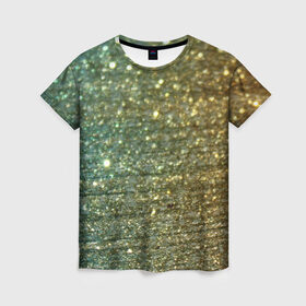 Женская футболка 3D с принтом Бирюзовый блеск в Санкт-Петербурге, 100% полиэфир ( синтетическое хлопкоподобное полотно) | прямой крой, круглый вырез горловины, длина до линии бедер | бирюзовый | блеск | блестящая пыль | зелёный | стразы