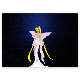Поздравительная открытка с принтом Принцесса Серенити в Санкт-Петербурге, 100% бумага | плотность бумаги 280 г/м2, матовая, на обратной стороне линовка и место для марки
 | bunny | luna | princess | sailormoon | serenity | stars | tsukino | usagi | wings | ангел | девушка | детские | звездная | звезды | королева | корона | космические | крылья | луна | любовь | малышка | радуга | сейлормун | токио | усаги