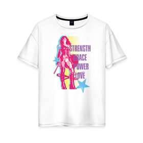 Женская футболка хлопок Oversize с принтом Wonder Woman в Санкт-Петербурге, 100% хлопок | свободный крой, круглый ворот, спущенный рукав, длина до линии бедер
 | justice league movie | vdpartat | wonder woman | лига справедливости | супер герои | чудо женщина