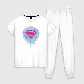 Женская пижама хлопок с принтом Superman в Санкт-Петербурге, 100% хлопок | брюки и футболка прямого кроя, без карманов, на брюках мягкая резинка на поясе и по низу штанин | Тематика изображения на принте: justice league movie (2017) | superman | vdpartat | знак | лига справедливости | логотип | супермен