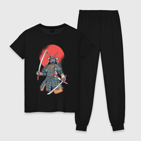Женская пижама хлопок с принтом Samurai в Санкт-Петербурге, 100% хлопок | брюки и футболка прямого кроя, без карманов, на брюках мягкая резинка на поясе и по низу штанин | akira | empire | ghost of tsushima | japan | japanese | jin sakai | kurosava | kurosawa | mongol | samurai | верность | дзин сакай | империя | куросава | монголы | монгольская | призрак | призраки | самурай | тсусимы | хан | ханство | хотун
