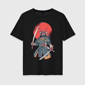Женская футболка хлопок Oversize с принтом Samurai в Санкт-Петербурге, 100% хлопок | свободный крой, круглый ворот, спущенный рукав, длина до линии бедер
 | akira | empire | ghost of tsushima | japan | japanese | jin sakai | kurosava | kurosawa | mongol | samurai | верность | дзин сакай | империя | куросава | монголы | монгольская | призрак | призраки | самурай | тсусимы | хан | ханство | хотун