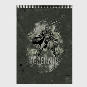 Скетчбук с принтом Superman в Санкт-Петербурге, 100% бумага
 | 48 листов, плотность листов — 100 г/м2, плотность картонной обложки — 250 г/м2. Листы скреплены сверху удобной пружинной спиралью | Тематика изображения на принте: man | steel | superman | vdzajul | супермен | супермэн