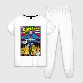 Женская пижама хлопок с принтом Clark Kent в Санкт-Петербурге, 100% хлопок | брюки и футболка прямого кроя, без карманов, на брюках мягкая резинка на поясе и по низу штанин | man | steel | superman | vdzajul | супермен | супермэн