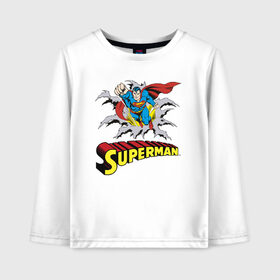 Детский лонгслив хлопок с принтом Superman в Санкт-Петербурге, 100% хлопок | круглый вырез горловины, полуприлегающий силуэт, длина до линии бедер | man | steel | superman | vdzajul | супермен | супермэн