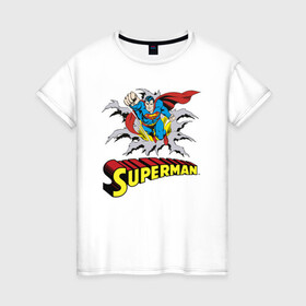 Женская футболка хлопок с принтом Superman в Санкт-Петербурге, 100% хлопок | прямой крой, круглый вырез горловины, длина до линии бедер, слегка спущенное плечо | man | steel | superman | vdzajul | супермен | супермэн