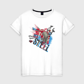 Женская футболка хлопок с принтом Man of steel в Санкт-Петербурге, 100% хлопок | прямой крой, круглый вырез горловины, длина до линии бедер, слегка спущенное плечо | man | steel | superman | vdzajul | супермен | супермэн